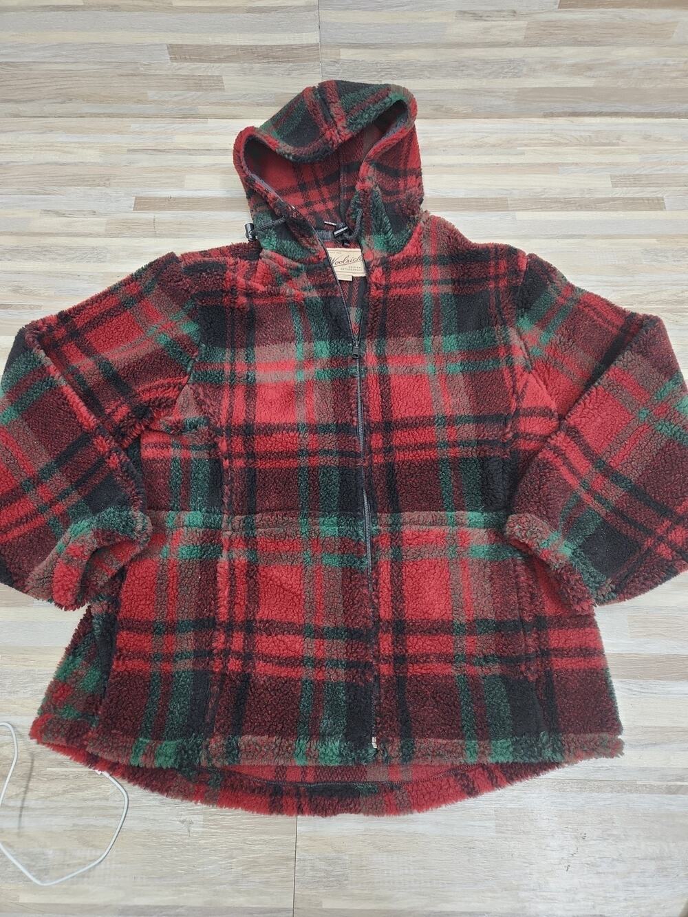 Vintage Woolrich Plaid Thick Fleece Winter Coat Women’s L Multicolor Hooded USA
